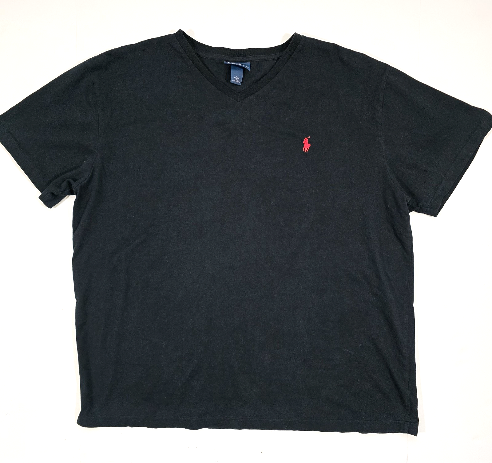 POLO VINTAGE di RALPH LAUREN T SHIRT PUNTO SINGOLO XL SCOLLO A V NERO ROSSO PONY anni 90