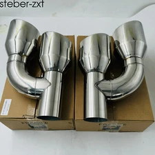 2PCS Offset 2.5" In Quad 4" Out Dual Wall Exhaust Tips Stainless Steel Slant Cut