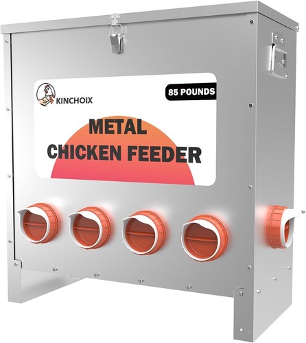 Alimentador de Pollos de Metal Gran Capacidad 85 lb Automático Metal a Prueba de Ratas Pollo F...