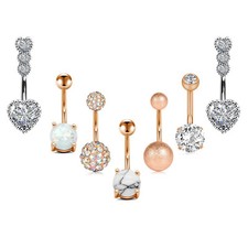 7pcs 14G Surgical Steel CZ Opal Navel Rings Belly Button Rings Navel Piercing