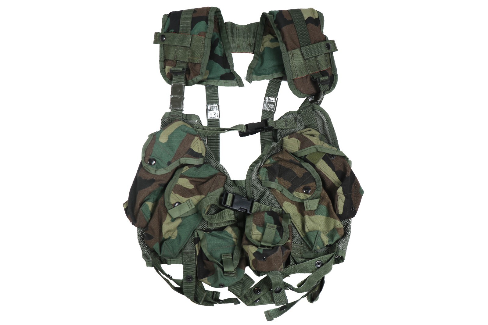 US Military Enhanced Tactical Load Bearing Vest w Pouches Woodland M81 ...