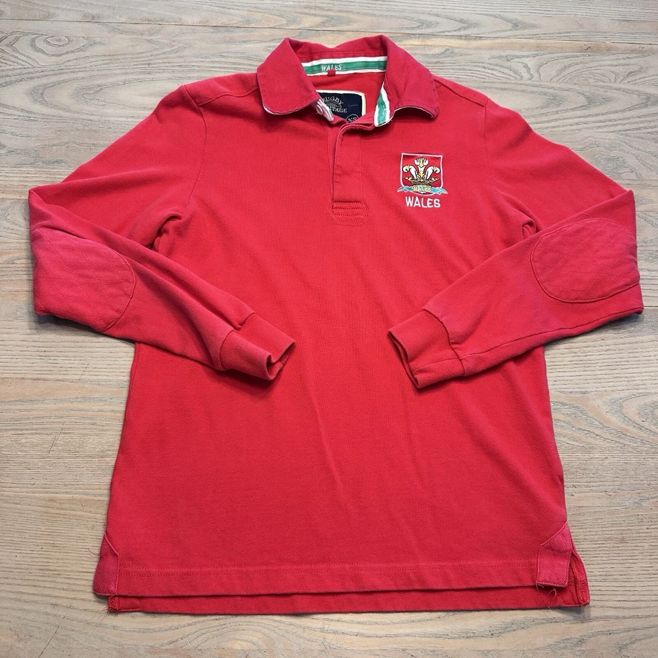 Rubgy Heritage Red Wales Rugby Shirt Mens XS Top Long Sleeve Elbow Patch Cotton - Image 3 of 4