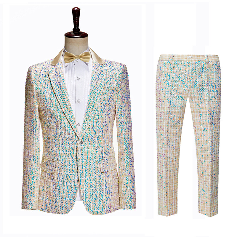 Men's Glitter Sequins 2Pcs Formal Dress Suits Dinner Suits Groom Wedding Sets image 9