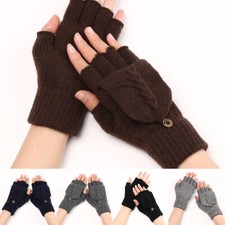 Cashmere Knitted Flip Mittens Fingerless Gloves Thicken Half Finger Crochet Woo  