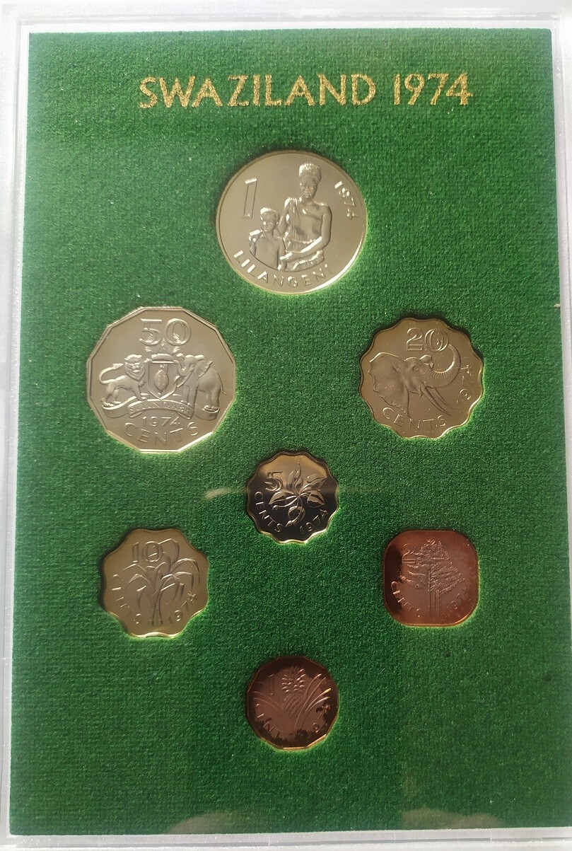Swaziland Set 7 Coins 1 2 5 10 20 50 Cents 1 Lilangeni 1974 Proof swaziland-set-7-coins-1-2-5-10-20-50-cents-1-lilangeni-1974-proof