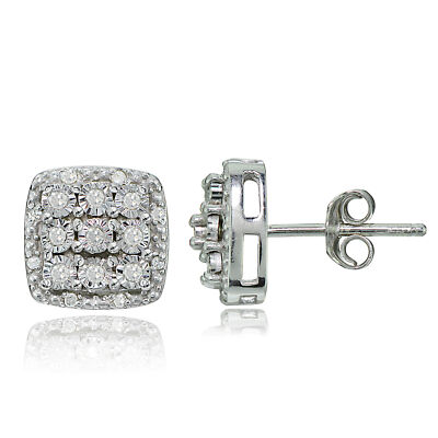 #ad #ad Sterling Silver 0.25ct TDW Diamond Miracle Set Cluster Square Earrings $249.99