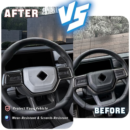 Gloss Carbon Fiber Steering Wheel Panel Cover Fit For Rivian R1S R1T 2022-2024 - Picture 7 of 7