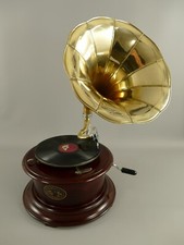 Nostalgie Grammophon Gramophone Schellackplatten Trichter goldfarb Antik-Stil ru