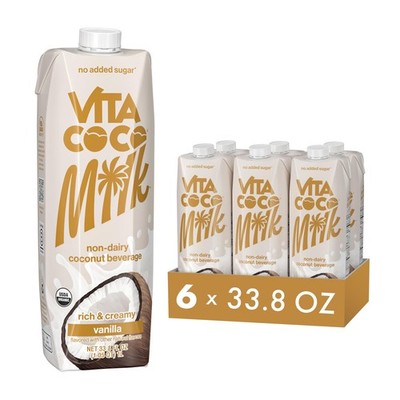 Vita Coco Vanilla Organic Coconut Milk, Plant Based, 33.8 Fl Oz (Pack of 6)