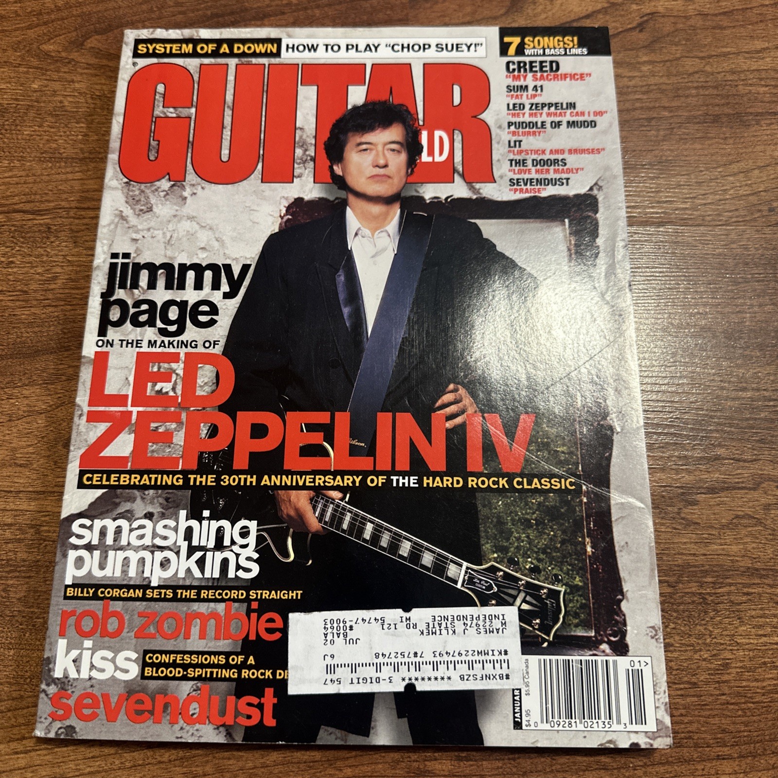 Guitar World Magazine January 2002 Jimmy Page Led Zeppelin Rob Zombie w/ posters