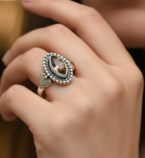925 Solid Sterling Silver Faceted Smoky Designer Ring