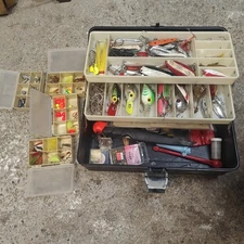 Vintage Tackle Box full Of Salmon Fishing lures & Terminal Tackle