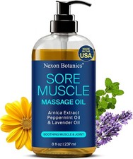 Sore Muscle Massage Oil for Massage Therapy 8 fl oz - Refreshing and Relaxing -