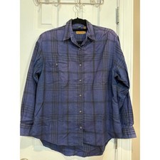 Vintage Ruff Hewn Flannel shirt blue/black plaid 100% cotton Made in USA Size M