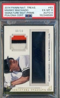 2014 National Treasures #63 Manny Machado Jersey 3/10 PSA 6 PSA/DNA 9 AUTO