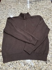 Men's Polo Ralph Lauren 1/4 Zip Sweater Brown Large Cotton Green Pony Preppy