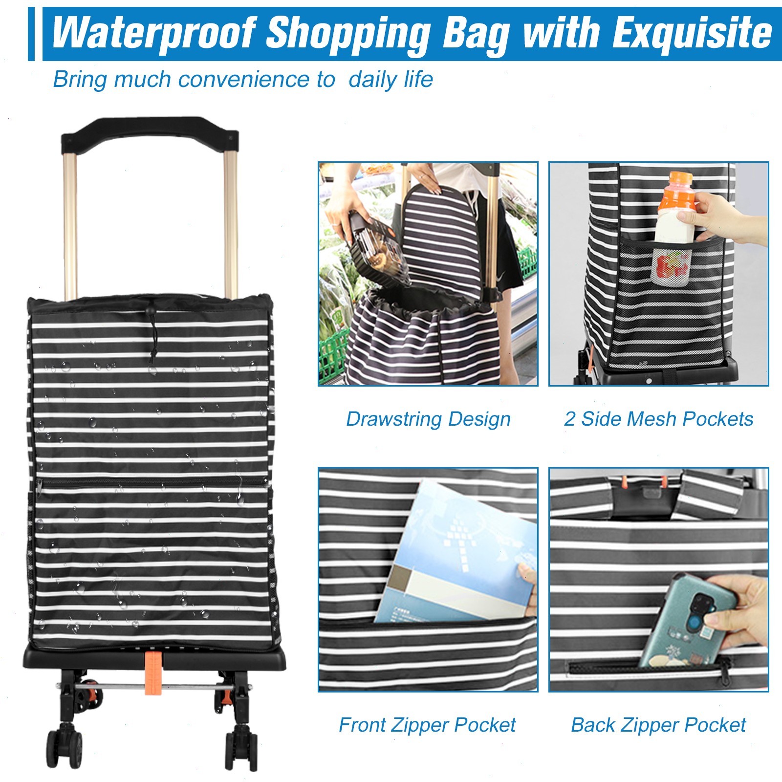 2-In-1 Folding Utility Shopping Cart Easy Transport Aluminum Grocery Cart