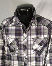 BKE Buckle Black Athletic Fit Shirt Plaid Snap Button Purple Black Men's Medium