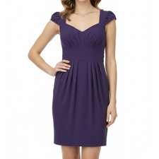 Black Halo Purple Cap Sleeve Empire Pleated Dress Size 8 Pockets