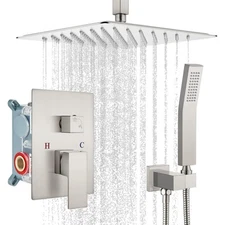 Brushed Nickel 8"Rain Shower Head Combo Set Ceiling Mount with Handheld Spray