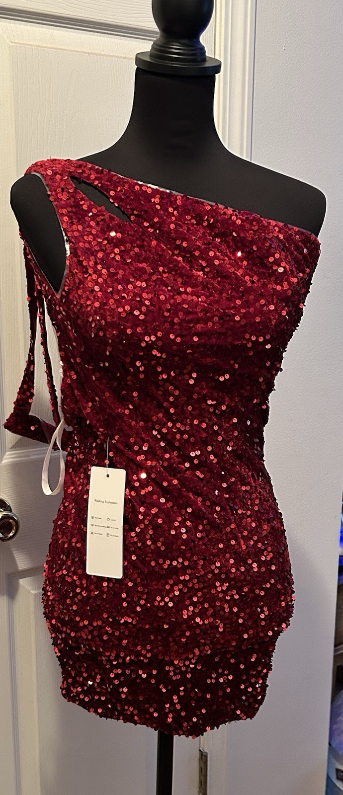 Faieresty Women’s Red Sequined One Shoulder Party Dress XS NWT