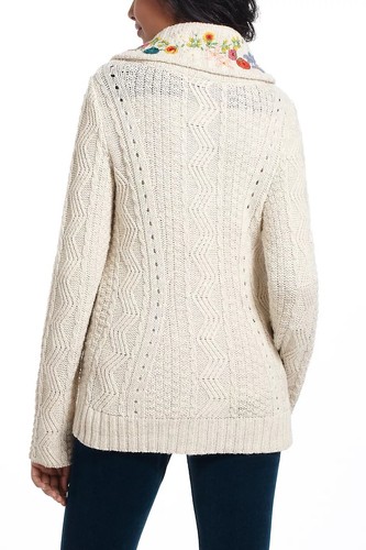 Anthropologie Far Away From Close Floral Embroidered Cable Knit Cardigan Size L - Picture 3 of 10