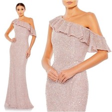 MAC DUGGAL 5611 Sequined Drop One Shoulder Ruffle Trumpet Gown Mocha 2 NEW