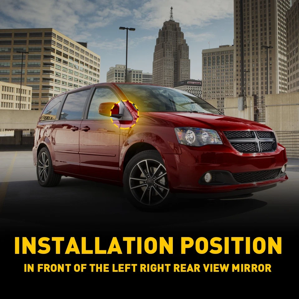 Aplique de bandera de espejo izquierdo y derecho para Chrysler Town & Country Dodge Grand Caravan Foto 4 de 4