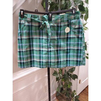 St. John's Bay Women's Check Green Cotton Pull On A-Line Stretch Skirt Size 18W