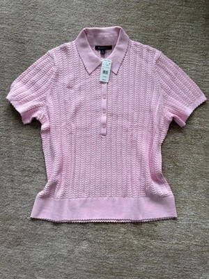 Brooks Brothers Women XL Pink Cable Knit Polo Shirt NWT Preppy Cotton