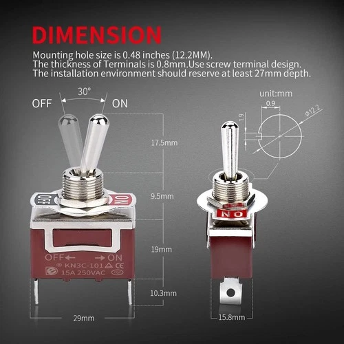 2PCS Waterproof Toggle Switch SPST ON Off 12V DC 30A 2 Pin Marine Car Boat UK - Picture 3 of 6