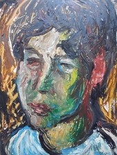 1962 Expressionist Portrait of a Pensive Boy by P. R. Original Oil