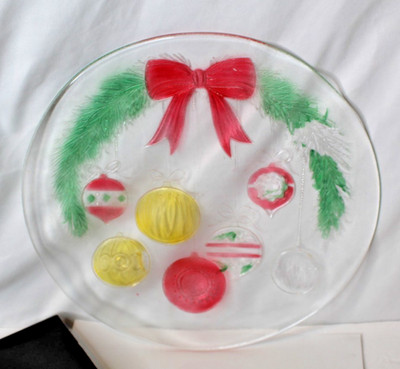 Vintage L. E. Smith Art Glass Ornament Handcrafted Christmas Platter 13'' - As Is