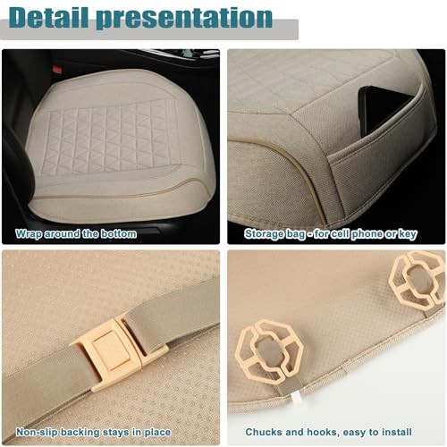 Linen Front Car Seat Cover Protector Anti-Slip Bottom Seat Cover Fits 95% of - Picture 6 of 8