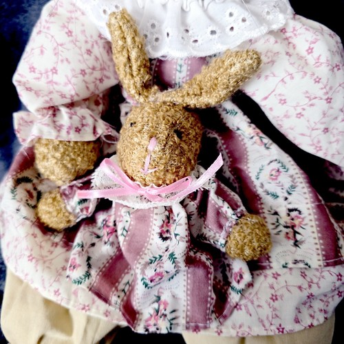Vintage Mr & Mrs Bunny Rabbit Plush Stuffed Country Dressed 16" Sitters Easter - Picture 18 of 24