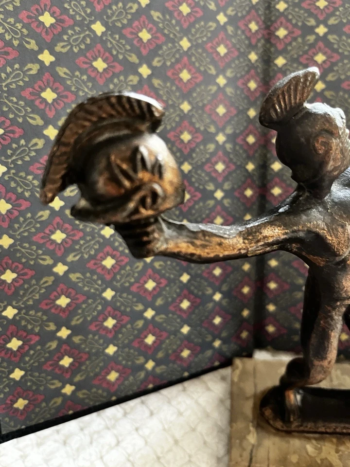 ACHILLEUS STATUE-BRONZE COLOUR ON HEAVY MARBLE BASE. 7.25” High. Made in GREECE - Image 2 of 4