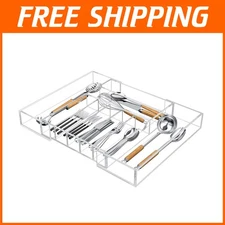 Expandable Clear Acrylic Drawer Organizer with 9 Compartments for Utensils
