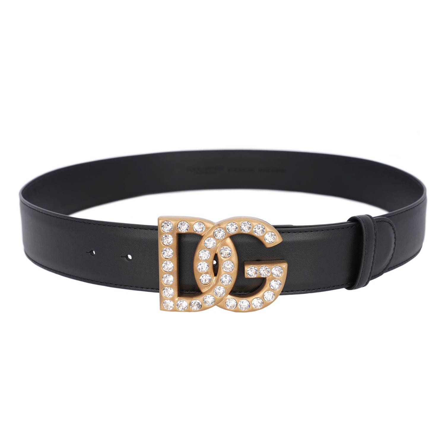 Dolce - Gabbana Dg Crystal Logo Gold Metal Buckle Leather Belt Black 119590₽