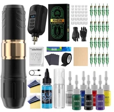 Tattoo Gun Kit Wireless Rotary Tattoo Machine Pen Kit with 1PCS Battery and 2...