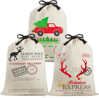 3 PCS Christmas Santa Burlap Sack 26" X 19", Large Canvas Drawstring Personalize