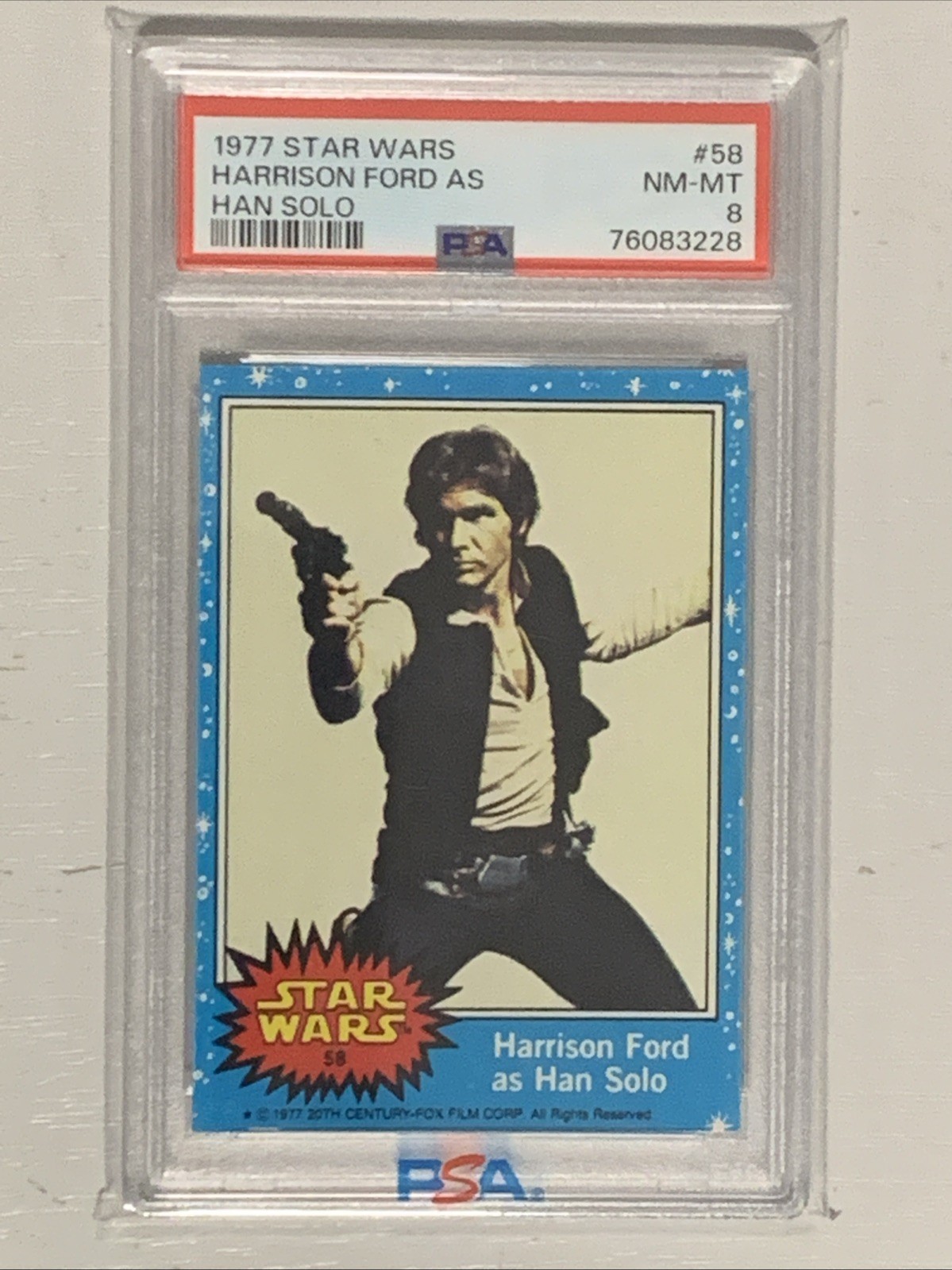 1977 Topps (Star Wars/1st. Series) #58 Harrison Ford As Han Solo (PSA 8) view 1