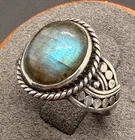 VINTAGE HEAVY STERLING SILVER 925 LABRADORITE CABOCHON RING 5.1g -  SIZE: 6.5