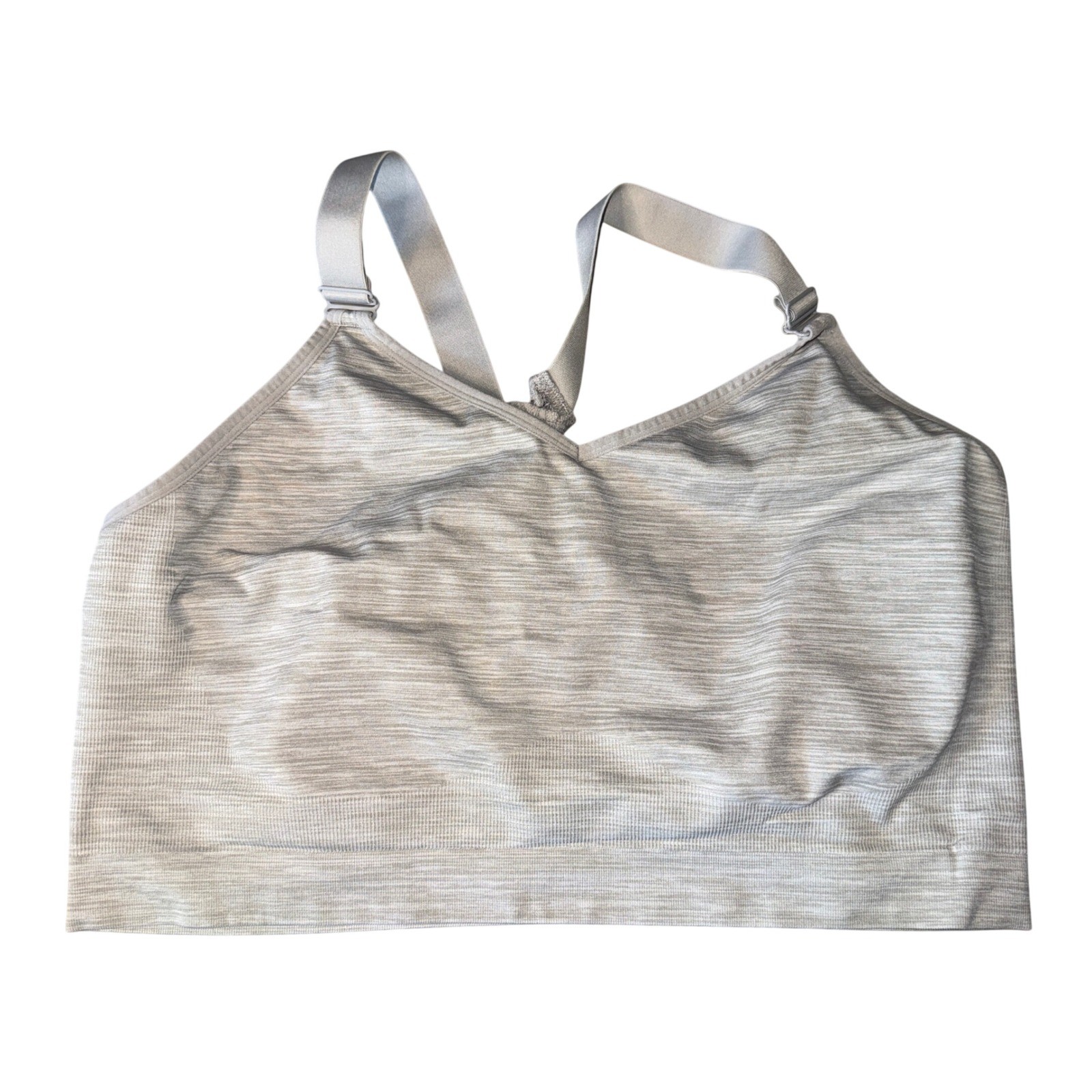 Cacique Bralette 26/28 Gray Lace Racerback Space Dye Seamless Adjustable Straps-image