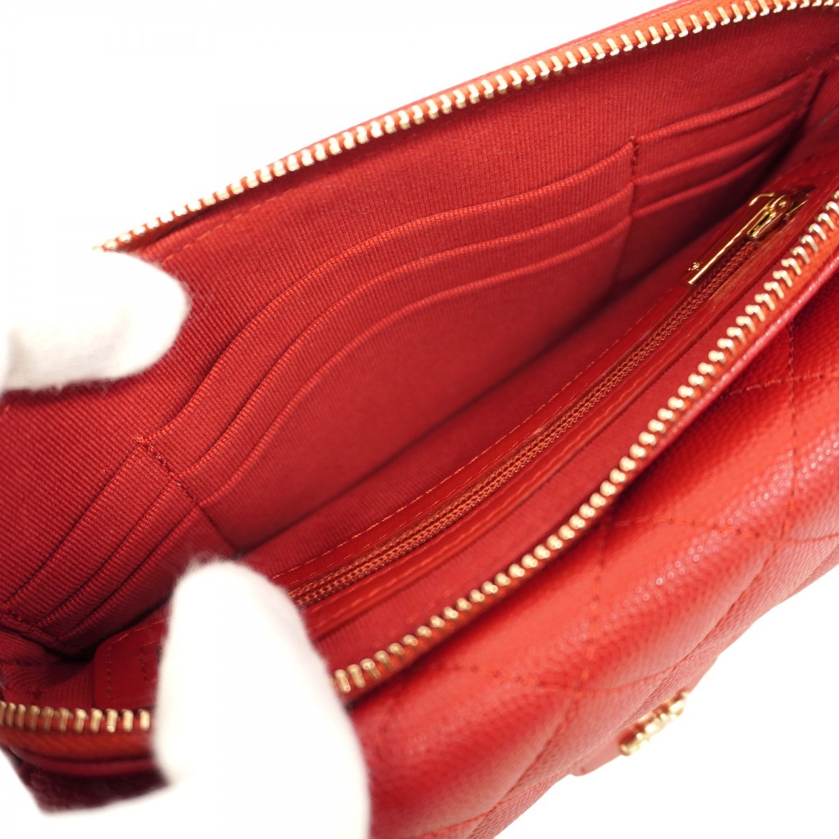 Auth [6ba0997] CHANEL Shoulder Bag Matrasse ChainShoulder Caviarskin Red Cha... thumbnail 4