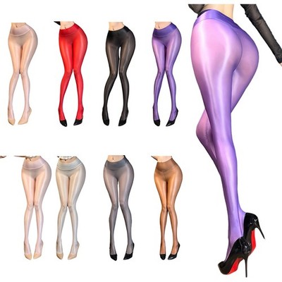 Women Shiny Seamless Pantyhose Sheer Footed Stockings High Waist Tights Clubwear