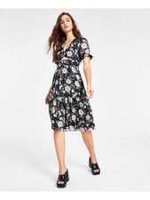 BAR III DRESSES Womens A-Line Below The Knee Dress Black Short Sleeve Lined S