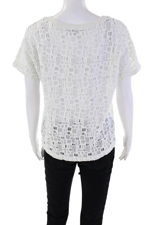 Camiseta básica de encaje de manga corta con cuello redondo blanca talla XS Vince para mujer Foto 3 de 4