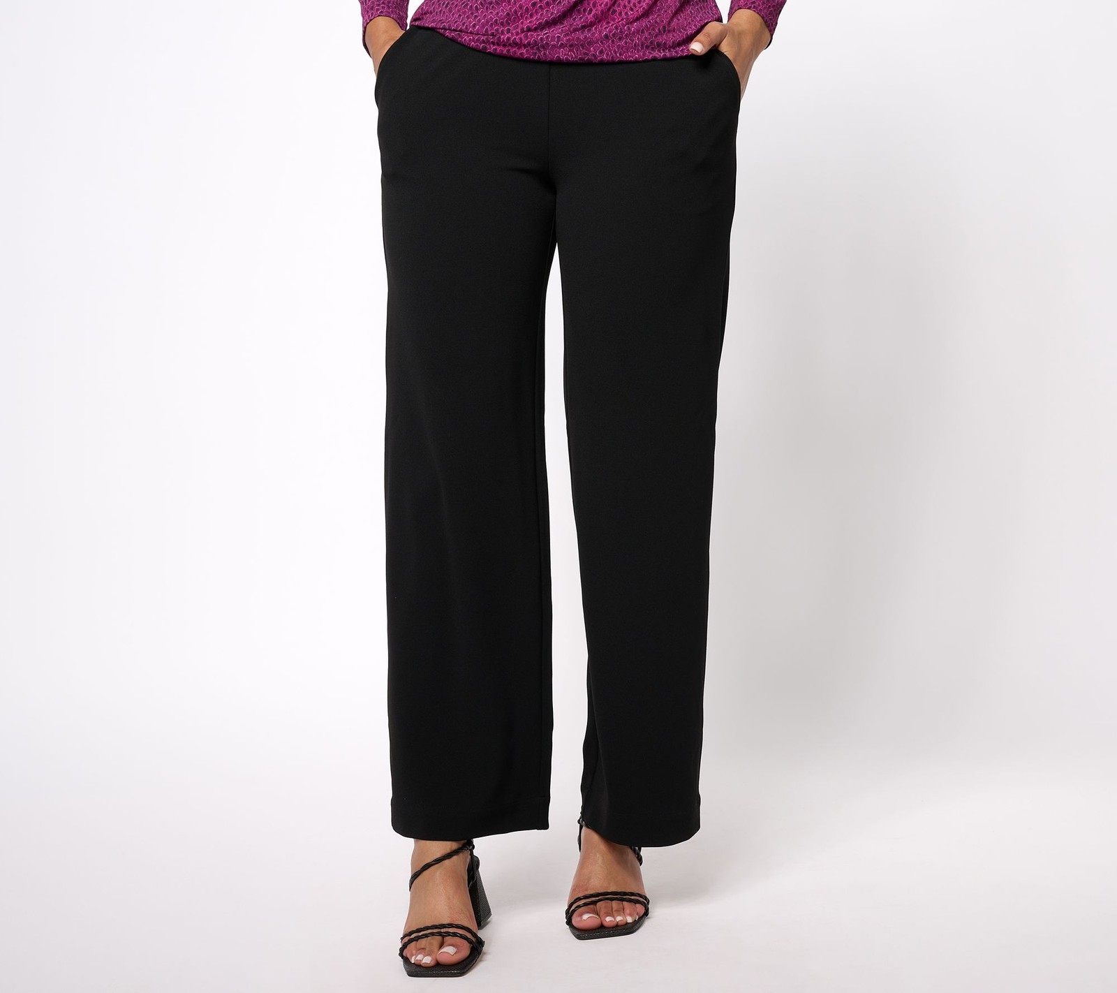 Dennis Basso Women's Pants Sz S Regular Luxe Crepe Wide Leg Black A619593