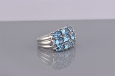 Sterling Silver Stacked Oval Blue Cubic Zirconia Clustered Band Ring 925 Sz: 7