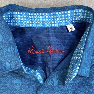 Robert Graham Skull Shirt Mens 1XLT Short Sleeve Cuff Button Up Designer